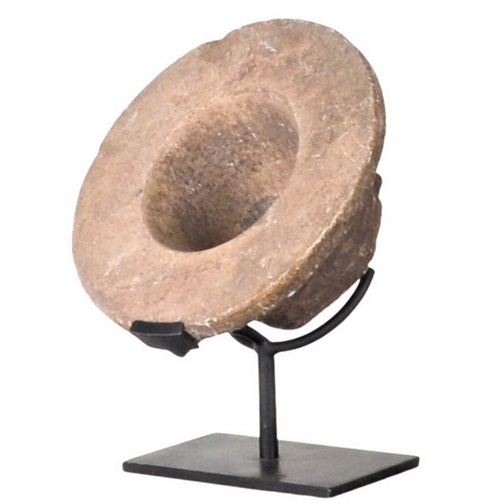 Antique Millstone On Custom Iron Base - Berbere Imports