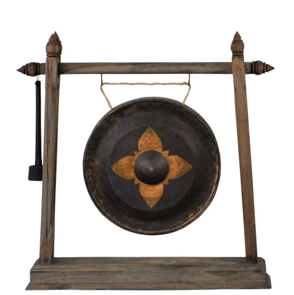 Vintage Thai Metal Gong On Stand - Small - Berbere Imports