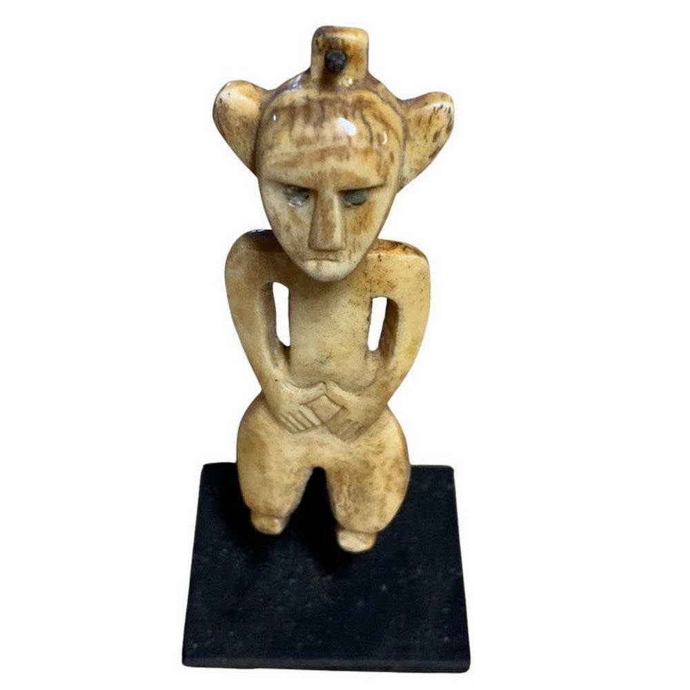 Tiny Carved Bone Primitive Figurine On Stand - Berbere Imports