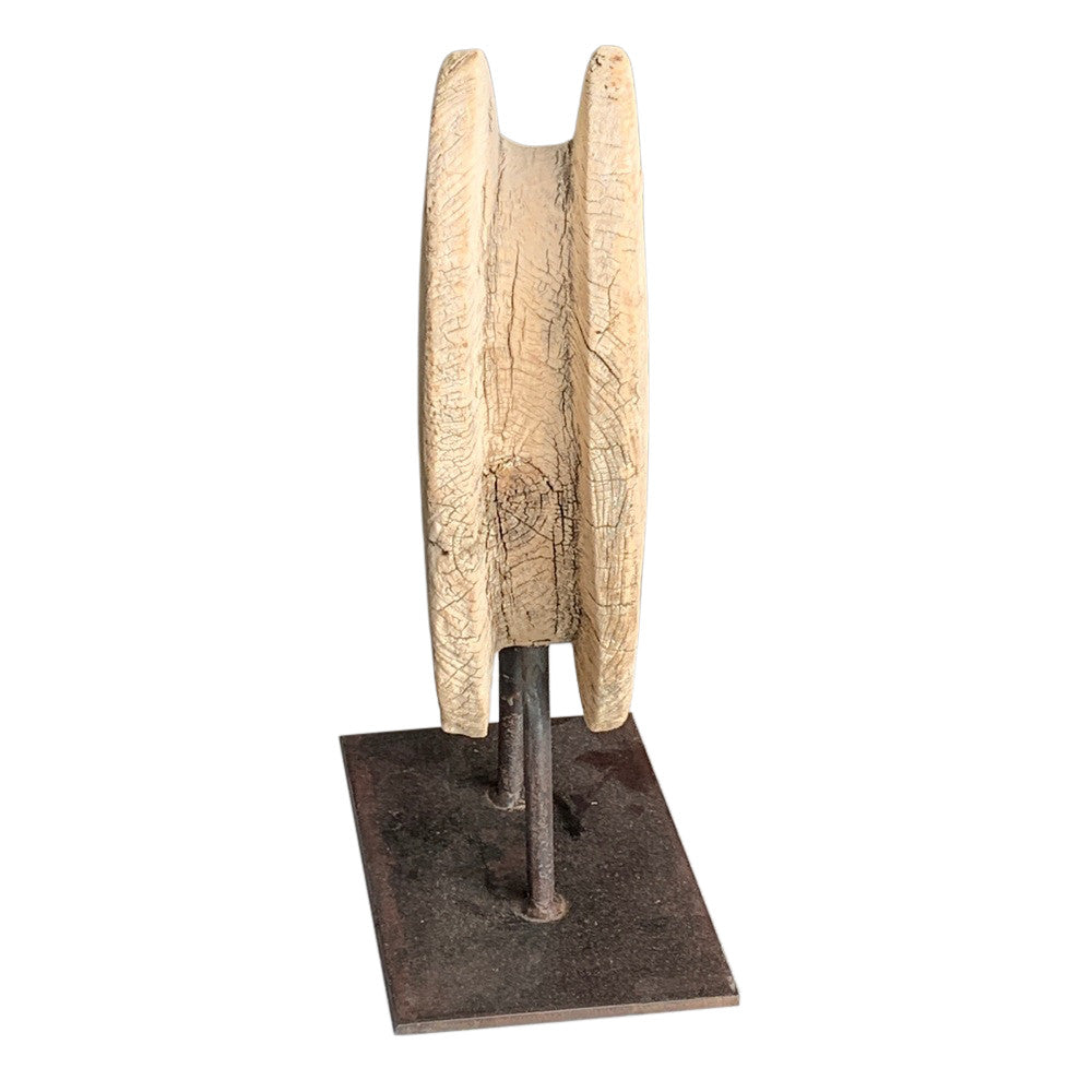 Antique Wooden Wheel On Metal Stand - Berbere Imports