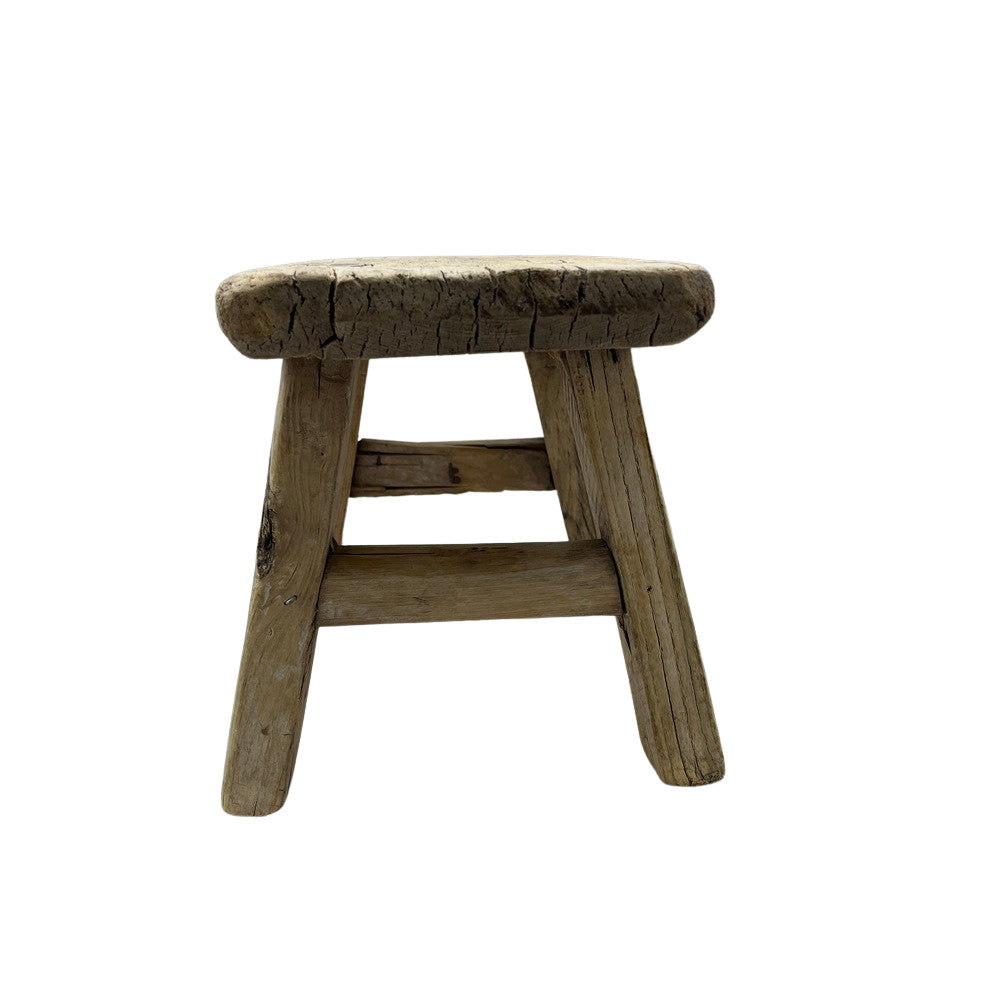 Vintage Mini Elm Wood Workers Stool - Berbere Imports