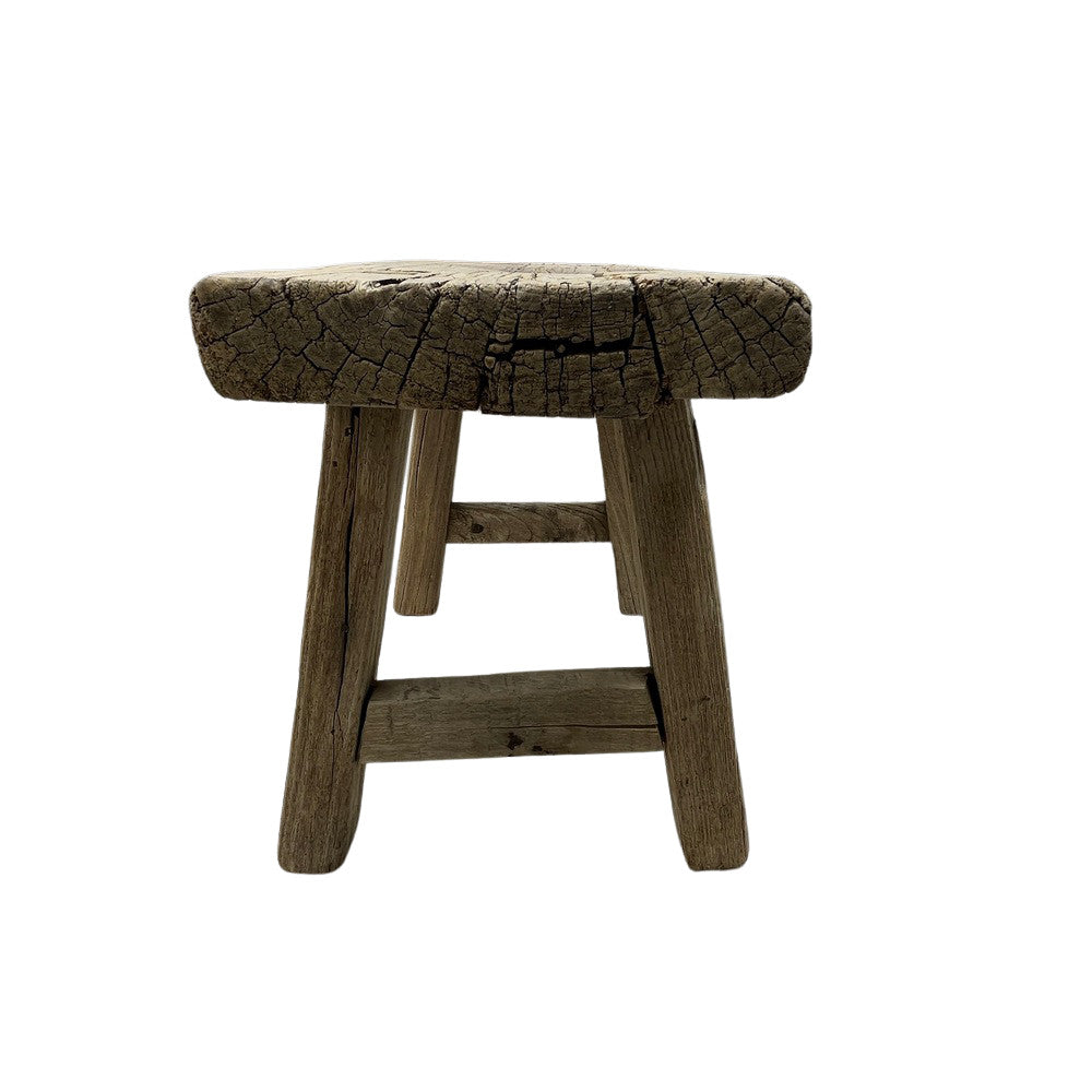 Vintage Mini Elm Wood Workers Stool - Berbere Imports