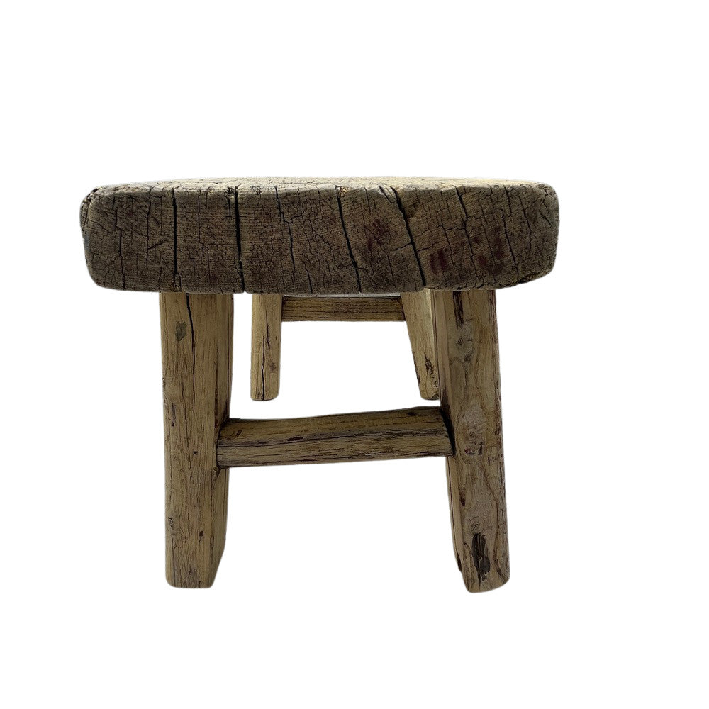 Vintage Mini Elm Wood Workers Stool - Berbere Imports