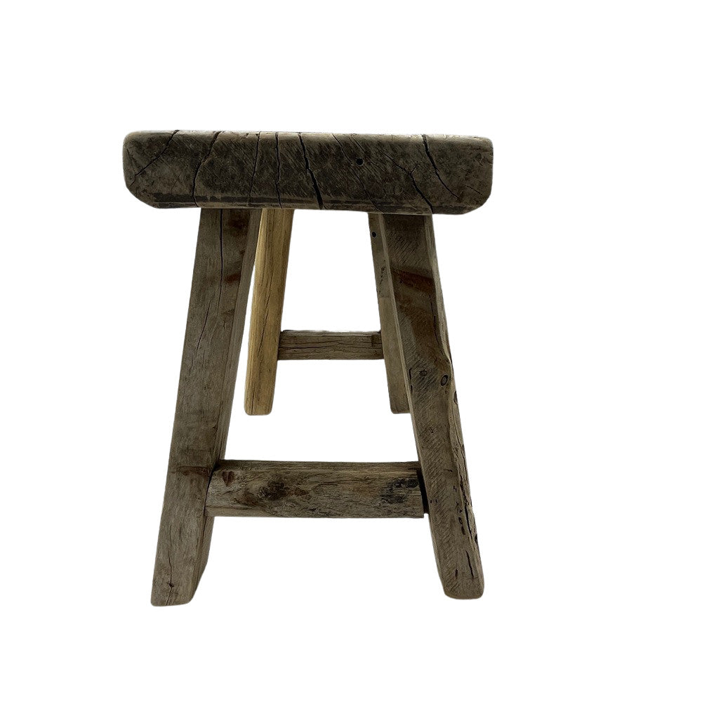 Vintage Mini Elm Wood Workers Stool - Berbere Imports