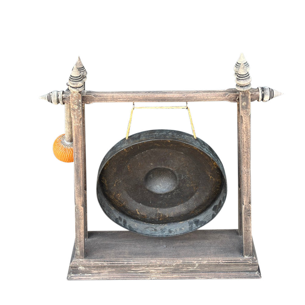 Vintage Thai Metal Gong On Wooden Stand - Small - Berbere Imports