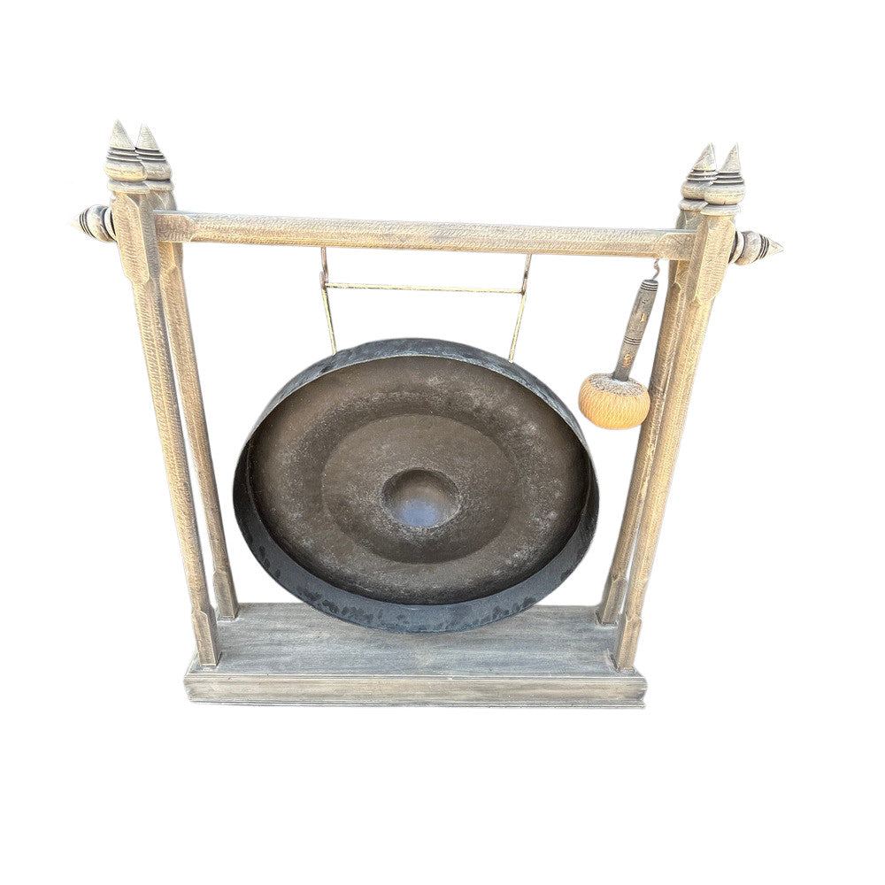 Vintage Thai Metal Gong On Wooden Stand - Large - Berbere Imports