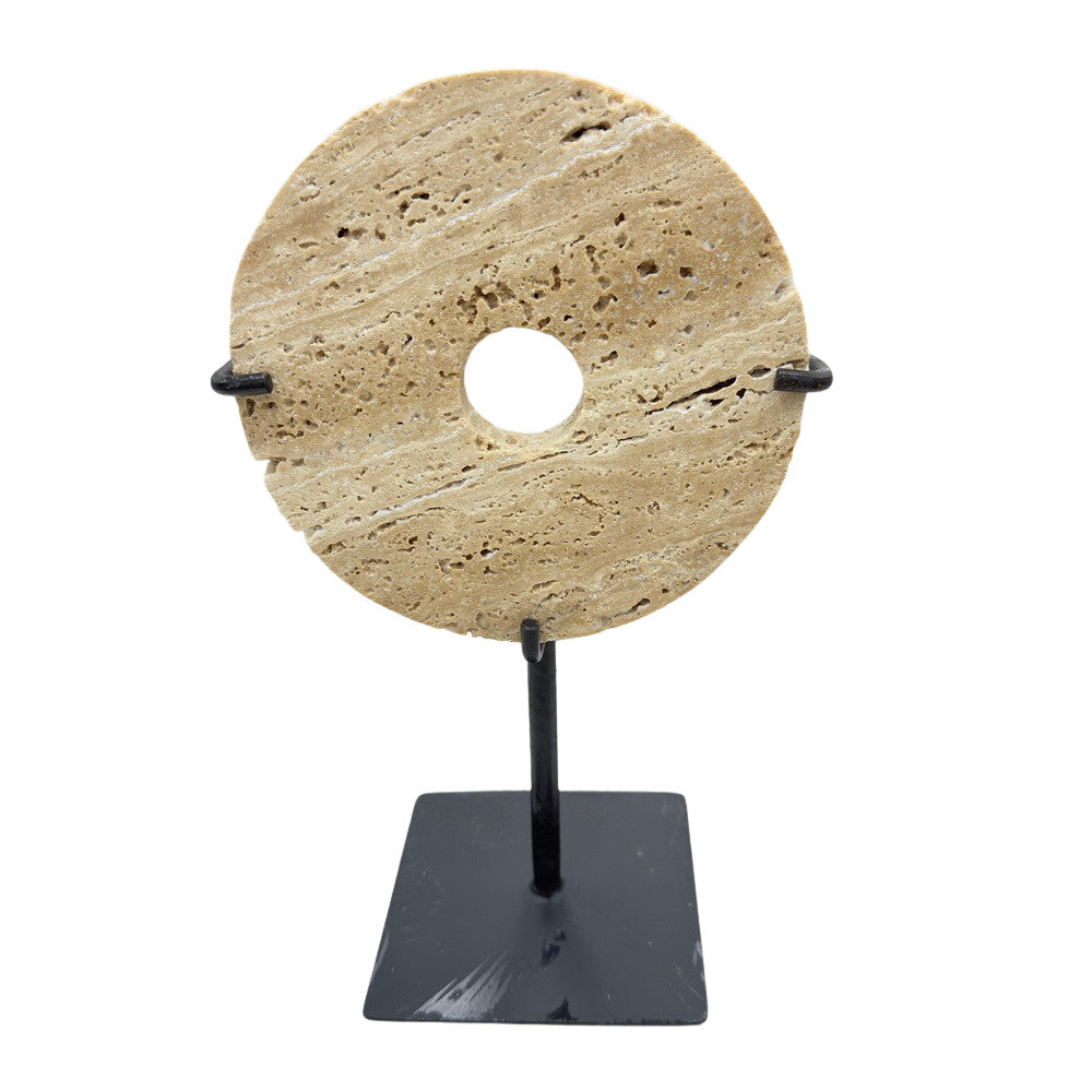 Travertine Disc On Metal Stand - Berbere Imports
