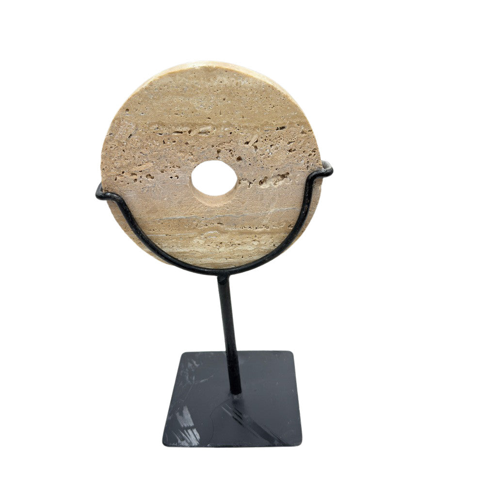 Travertine Disc On Metal Stand - Berbere Imports