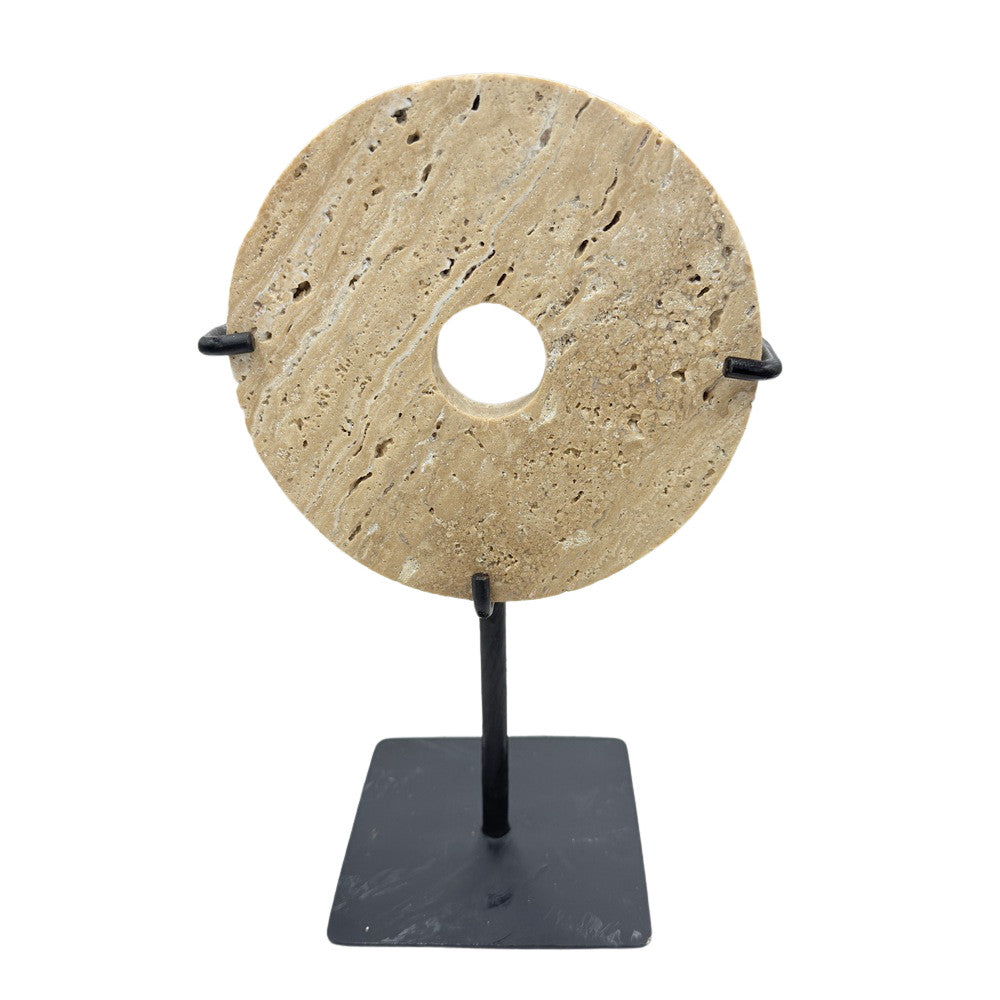 Travertine Disc On Metal Stand - Berbere Imports