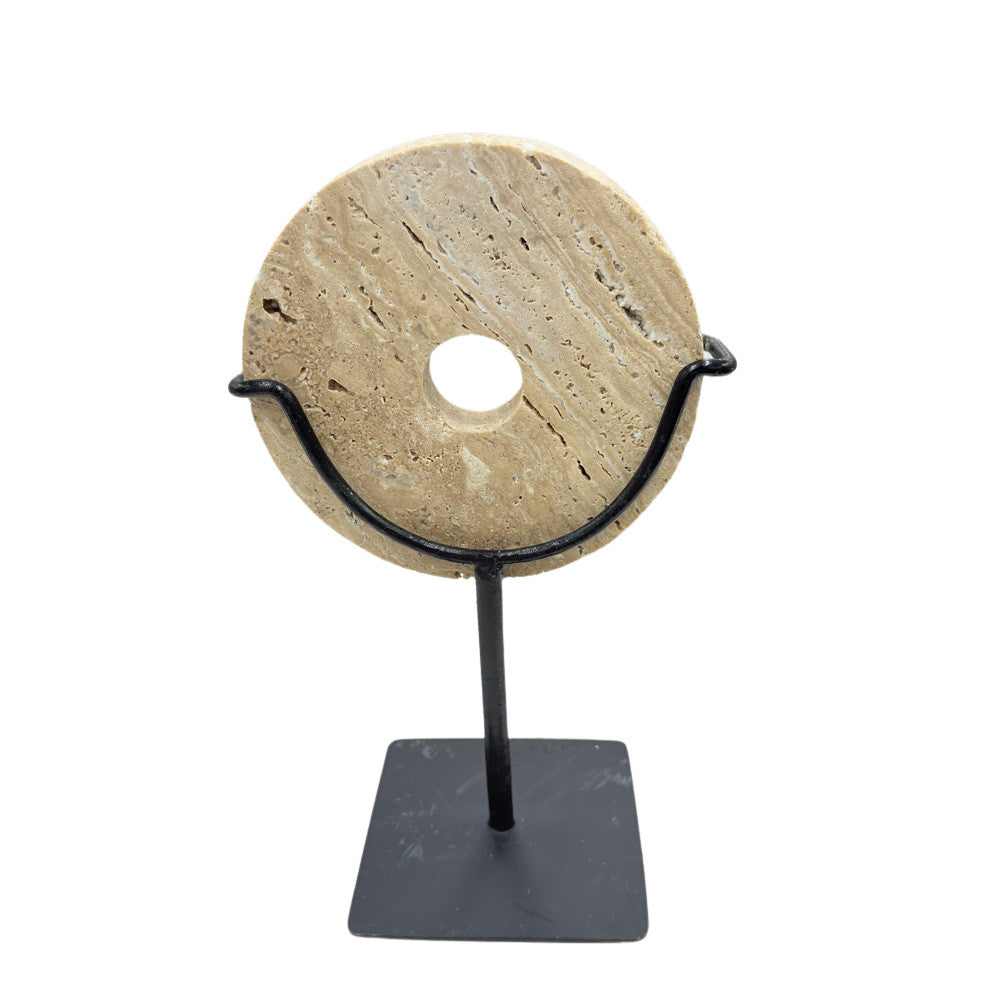 Travertine Disc On Metal Stand - Berbere Imports