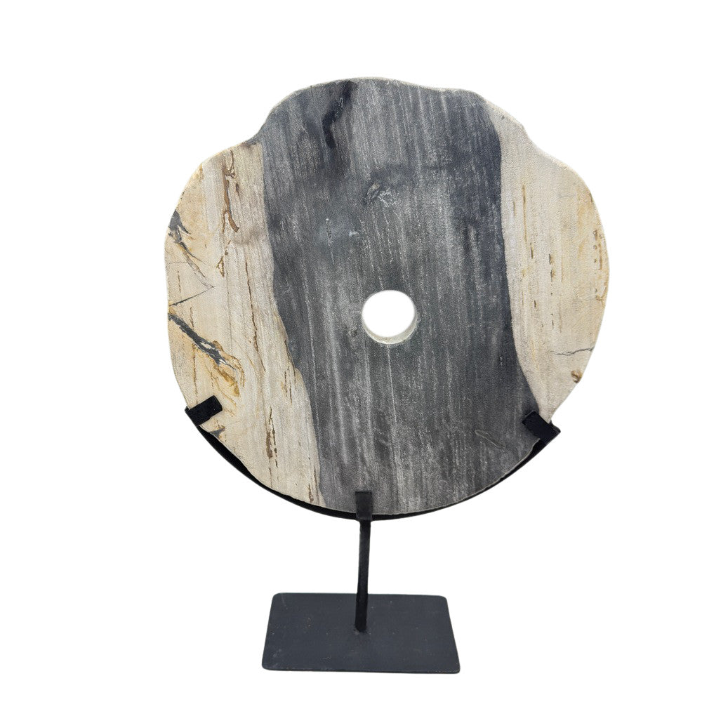 Petrified Wood Disc On Metal Stand - Berbere Imports