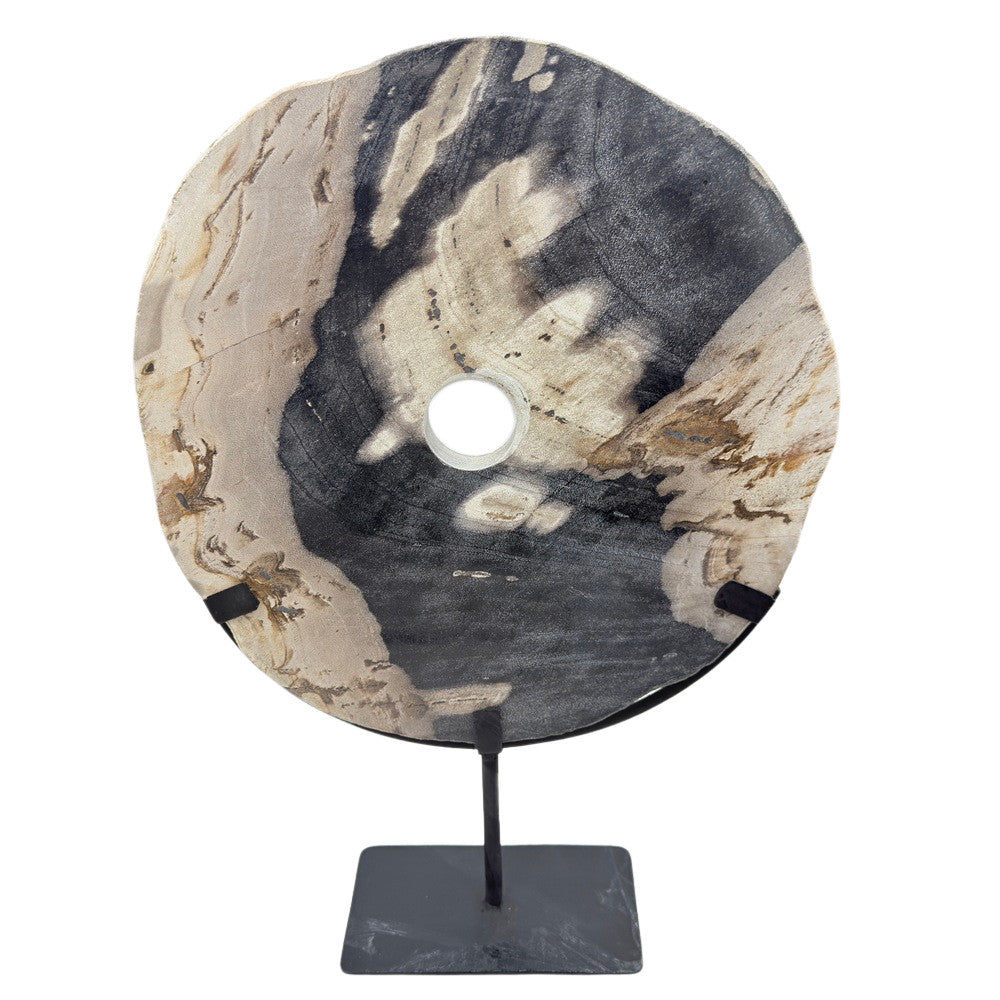 Petrified Wood Disc On Metal Stand - Berbere Imports