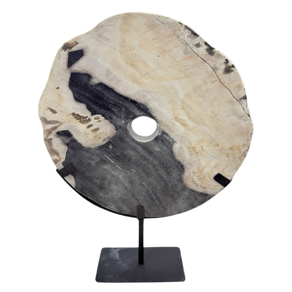 Petrified Wood Disc On Metal Stand - Berbere Imports