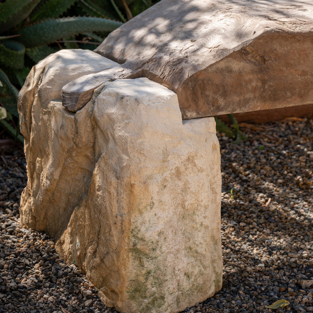 Antique Wood And Stone Bench - Berbere Imports