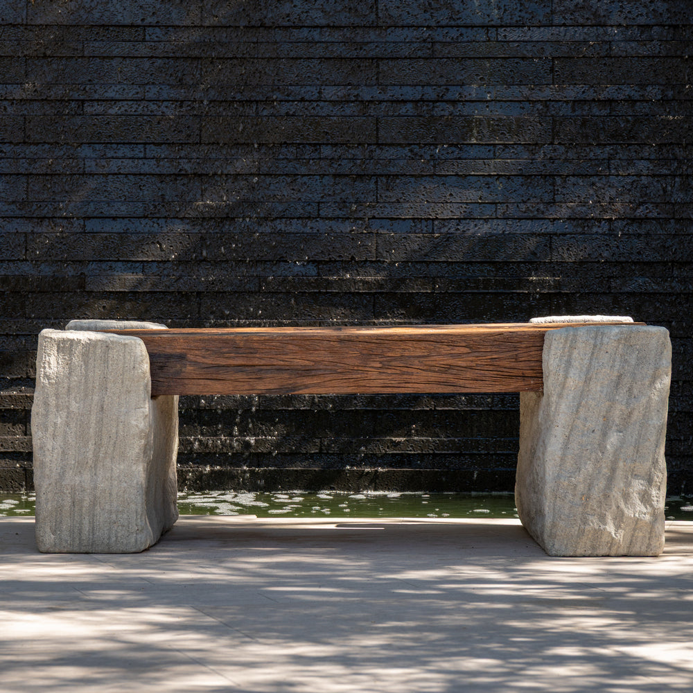 Reclaimed Wood And Stone Bench - Berbere Imports