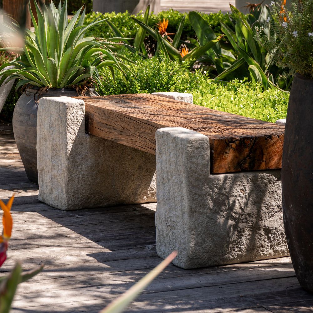 Reclaimed Wood And Stone Bench - Berbere Imports